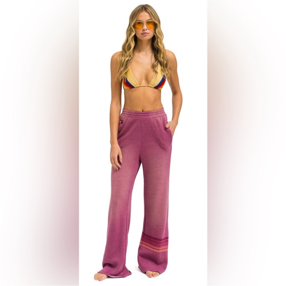 Aviator Nation XS wide leg pocket sweatpants in faded BERRY IN PINK